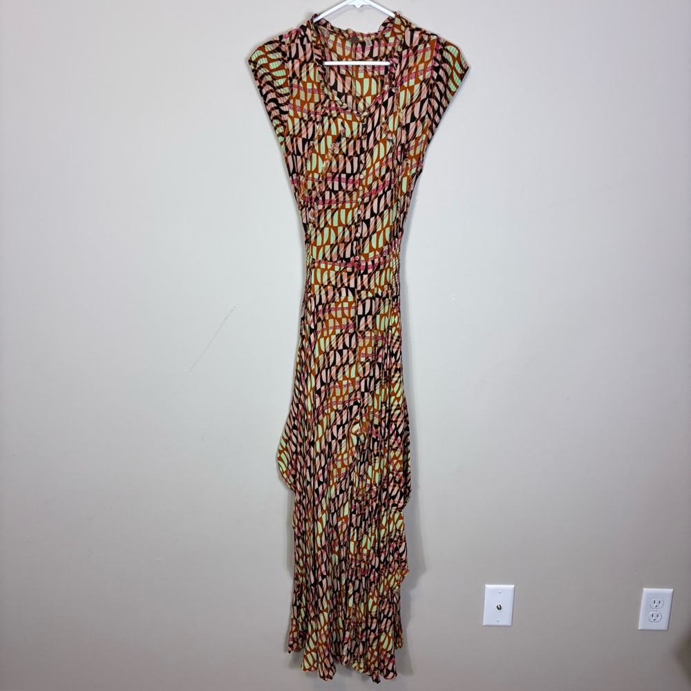 Free People One Multicolor Pink, Green, & Orange Patterned Jumpsuit Large